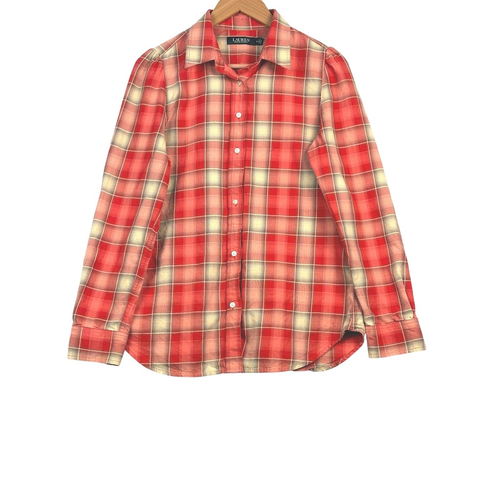 Lauren Ralph Lauren Womens Red Plaid Long Sleeve Button Down Shirt Sz 8 Casual
